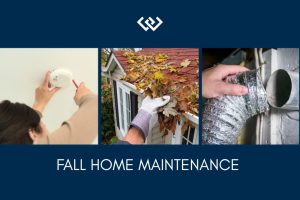 three photos of hands working on fall home maintenance